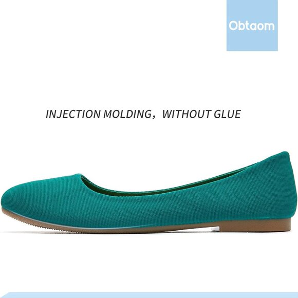 Obtaom Women Green Textile Rounded Toe Slip on Comfortable Ballet Flats Shoes - Picture 2 of 7